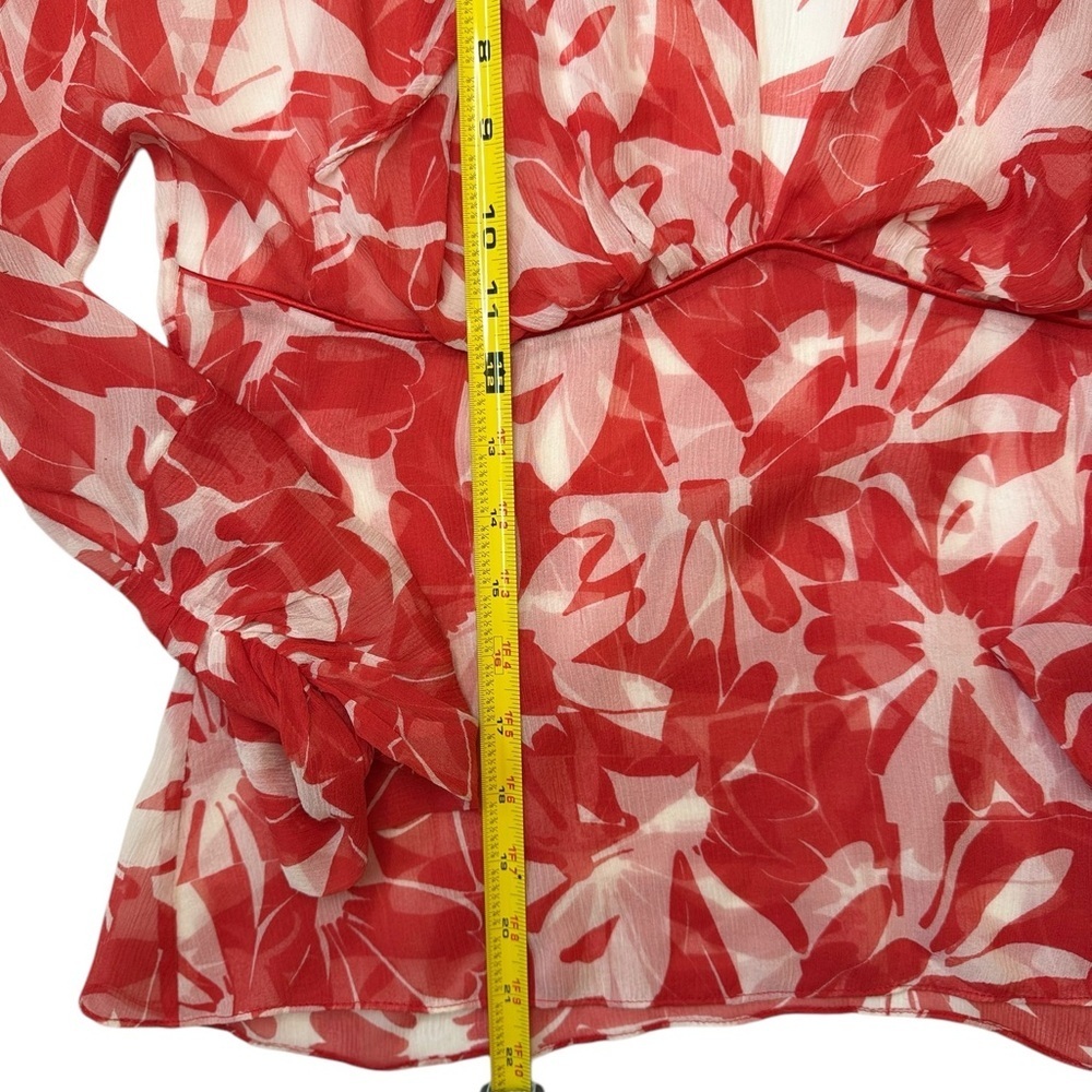 Yigal Azrouel Silk Chiffon Floral Empire Waist Blouse Red White Size 10 - Picture 10 of 10
